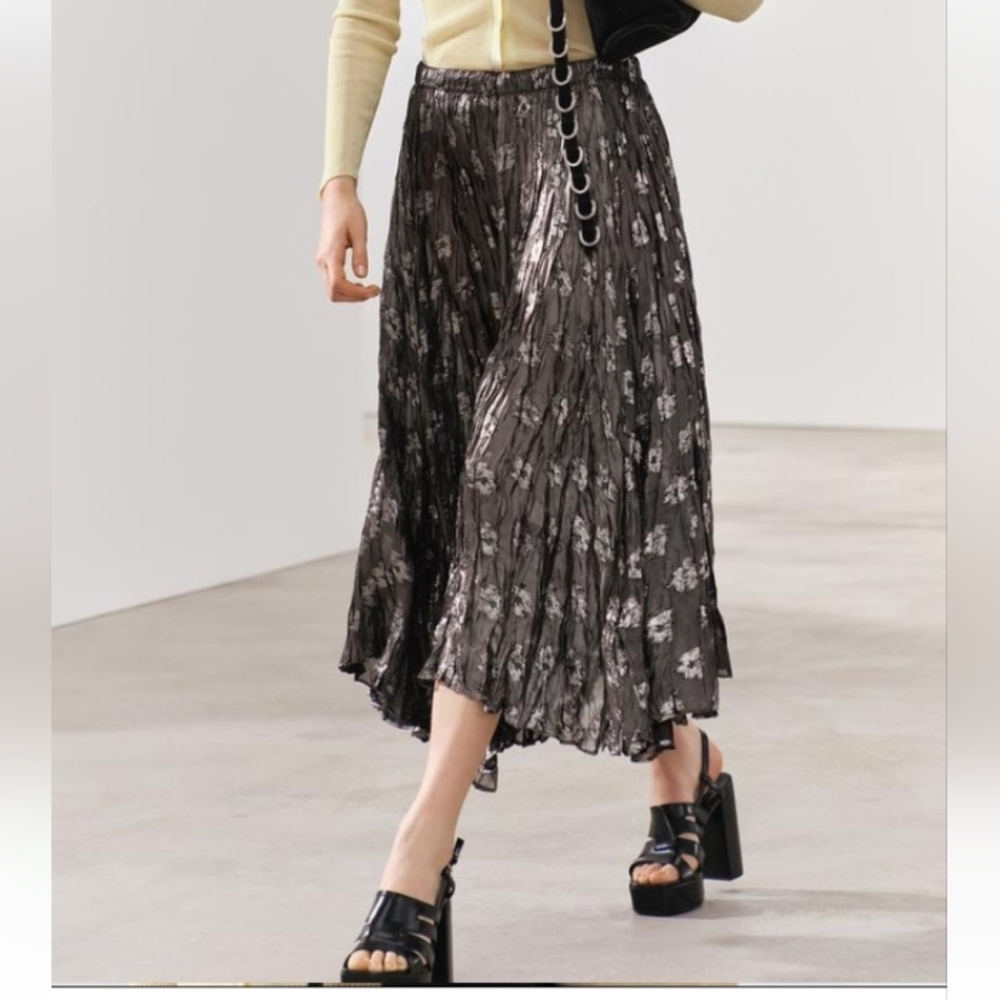Zara ZW Collection Metallic Midi Skirt
